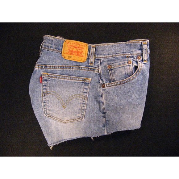 LEVIS Zipper 550 CUTOFF JEAN SHORTS 27 RELAXED Juniors Red Tab STRETCH Blue - Picture 3 of 11